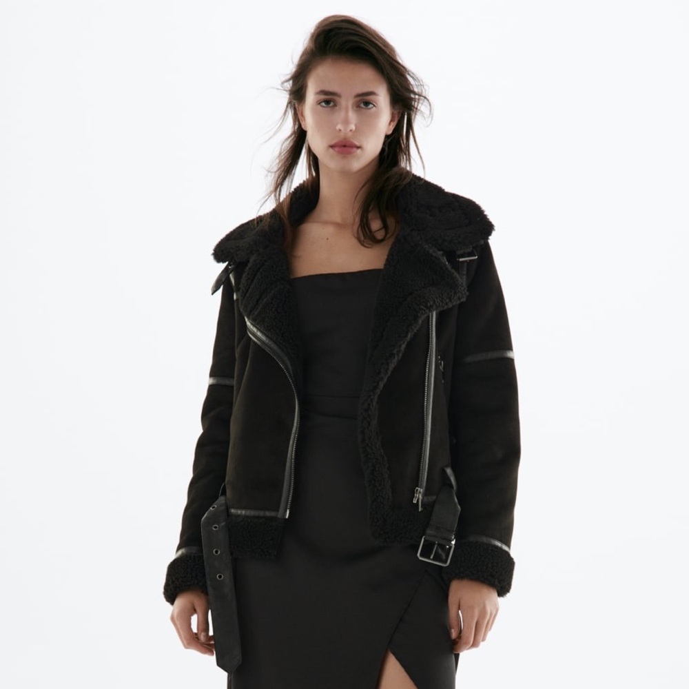 ZARA DOUBLE FACED SUEDE SHEARLING JACKET